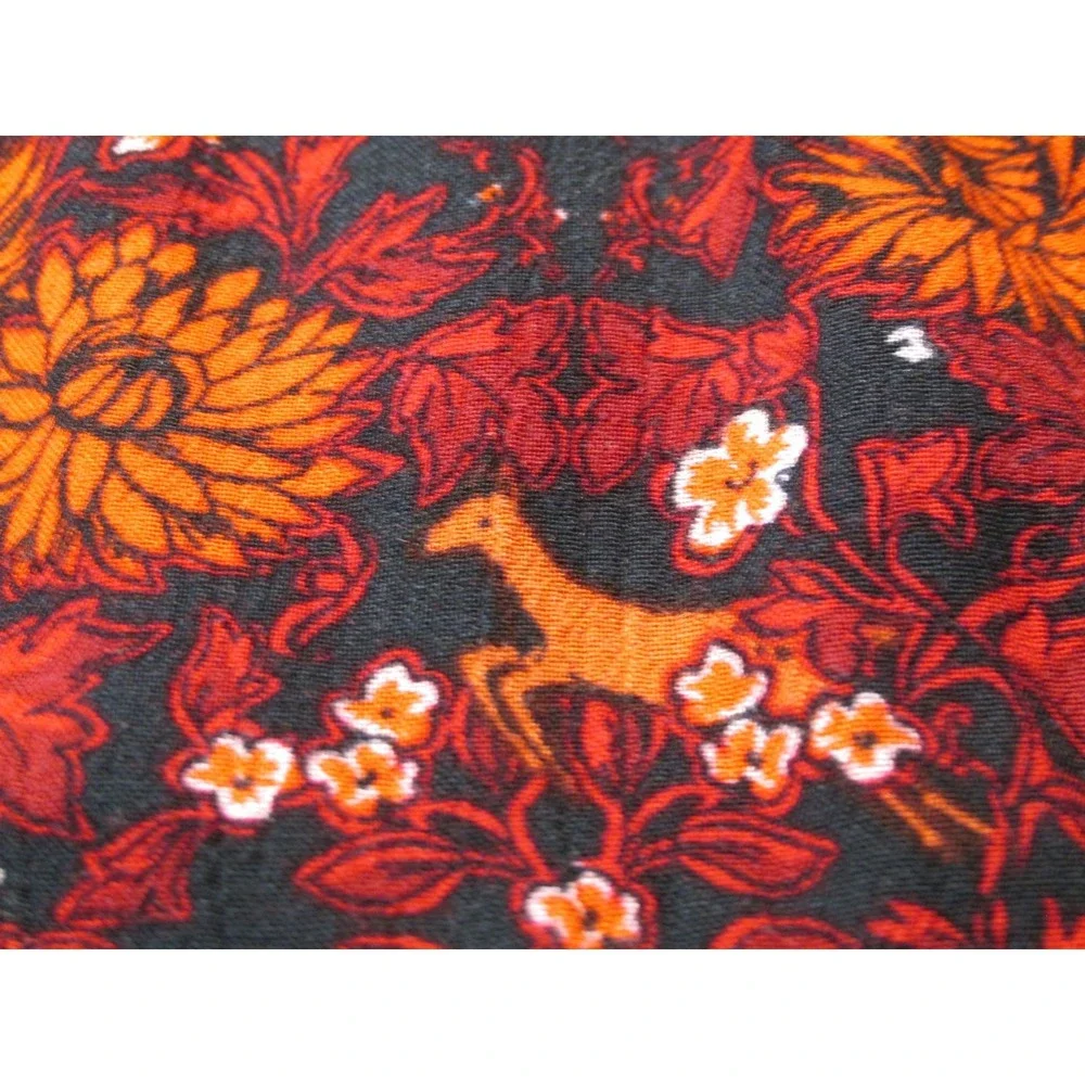 Old Navy Women Red Floral Velvet Trim Peasant Blouse Boho Tassel Top Medium